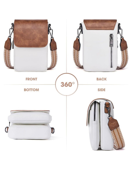 Bolso Cruzado de Cuero POIUGOYA para Mujeres - 3 Compartimentos