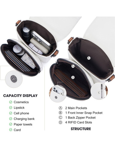 Bolso Cruzado de Cuero POIUGOYA para Mujeres - 3 Compartimentos