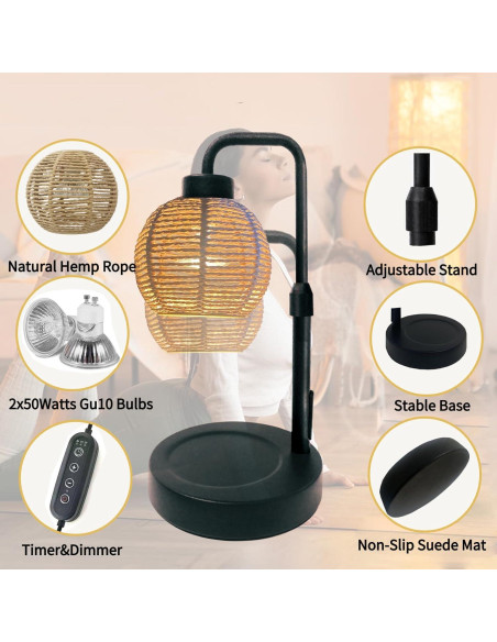 Lámpara Calentadora de Velas WSZQ Negra con Temporizador y Regulable