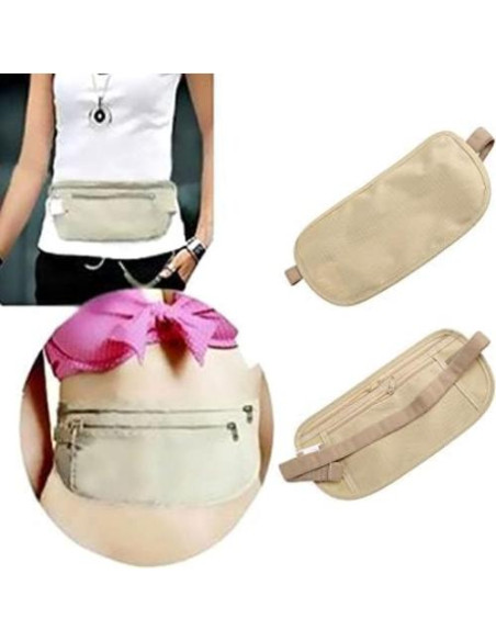 Cinturón de Dinero RFID Antirrobo Youngy Caqui 13x26cm