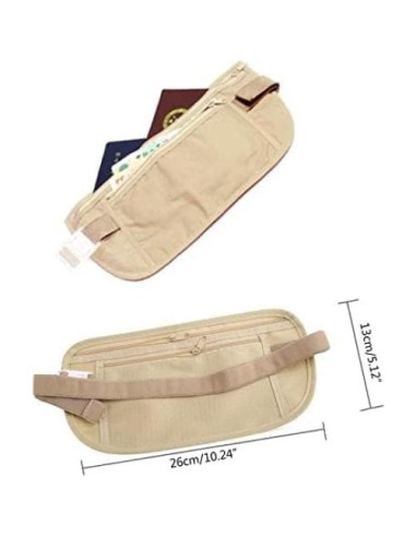 Cinturón de Dinero RFID Antirrobo Youngy Caqui 13x26cm