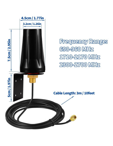 Antena Exterior 4G LTE Bingfu SMA Macho Impermeable 5dBi