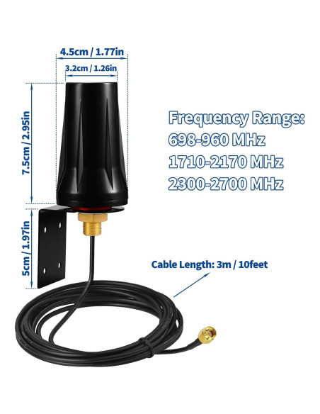 Antena Exterior 4G LTE Bingfu SMA Macho Impermeable 5dBi