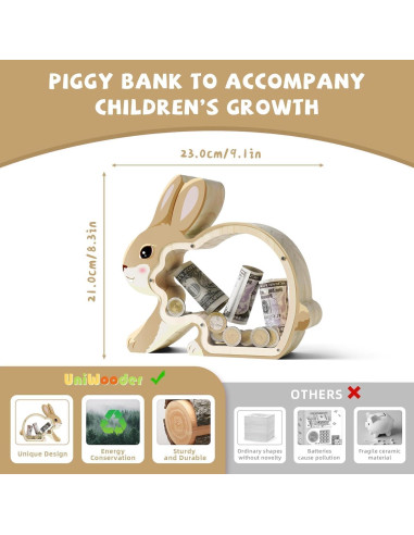 Hucha de Madera Conejo Uniwooder Personalizable 25x7x22cm