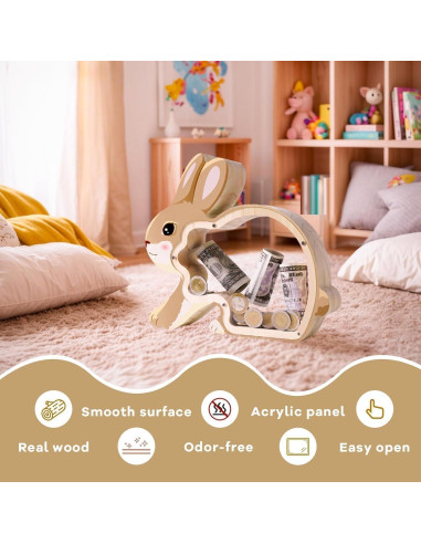 Hucha de Madera Conejo Uniwooder Personalizable 25x7x22cm