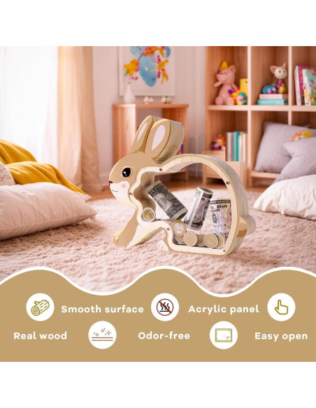 Hucha de Madera Conejo Uniwooder Personalizable 25x7x22cm