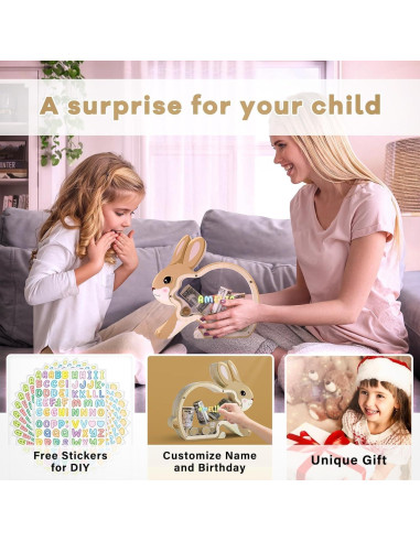 Hucha de Madera Conejo Uniwooder Personalizable 25x7x22cm