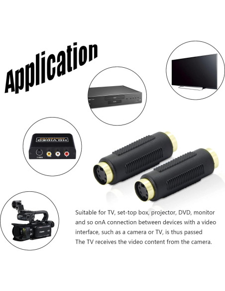 Adaptador S-Video Femenino a Femenino YACSEJAO 2Pack Conectores Dorados