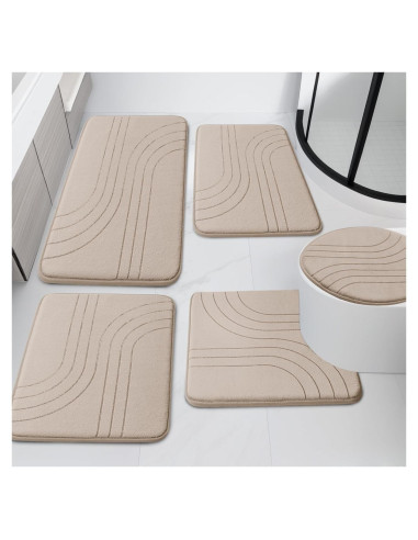 Conjunto de Alfombrillas de Baño Beige YIHOUSE 5 Piezas Antideslizantes