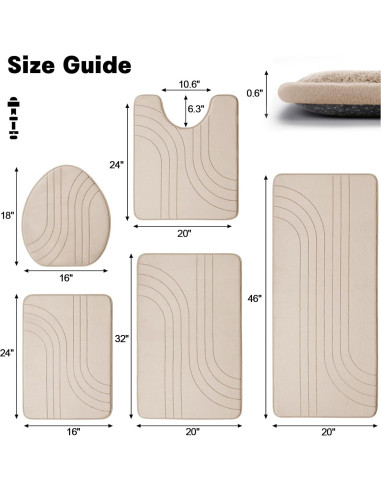 Conjunto de Alfombrillas de Baño Beige YIHOUSE 5 Piezas Antideslizantes