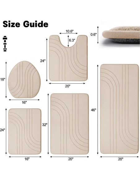 Conjunto de Alfombrillas de Baño Beige YIHOUSE 5 Piezas Antideslizantes
