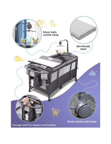 Cuna de Lado ADOVEL UP650S con Cambiador y Parque para Bebés