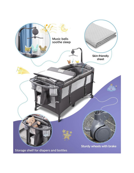 Cuna de Lado ADOVEL UP650S con Cambiador y Parque para Bebés