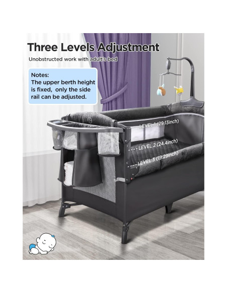 Cuna de Lado ADOVEL UP650S con Cambiador y Parque para Bebés