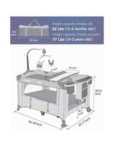 Cuna de Lado ADOVEL UP650S con Cambiador y Parque para Bebés