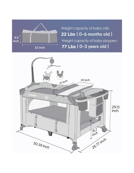 Cuna de Lado ADOVEL UP650S con Cambiador y Parque para Bebés