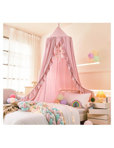 Dosel de Cama Mengersi para Niñas Beige Rosa 240 cm