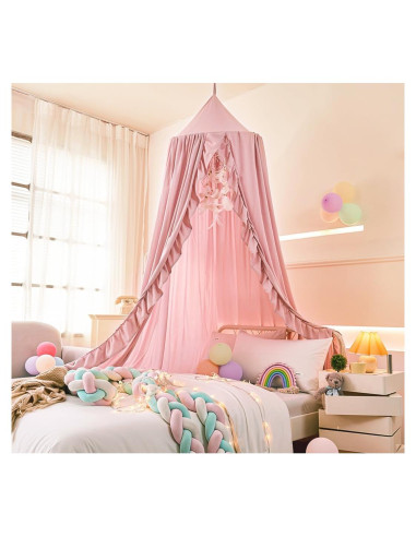 Dosel de Cama Mengersi para Niñas Beige Rosa 240 cm