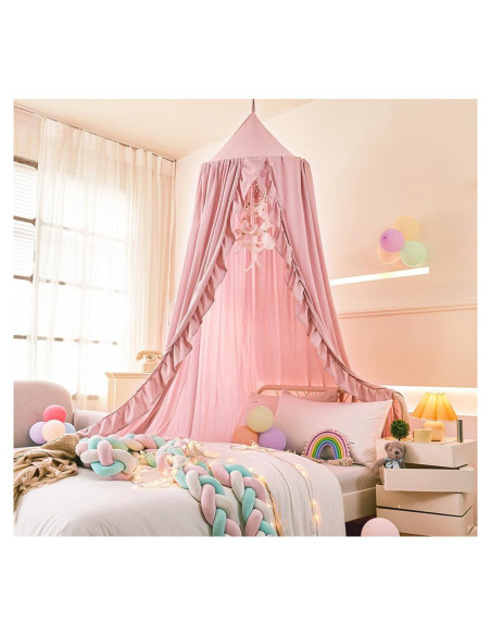 Dosel de Cama Mengersi para Niñas Beige Rosa 240 cm