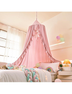 Dosel de Cama Mengersi para Niñas Beige Rosa 240 cm 2