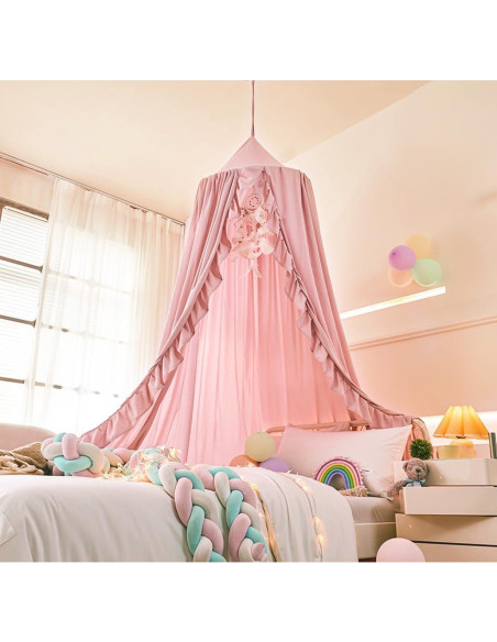 Dosel de Cama Mengersi para Niñas Beige Rosa 240 cm
