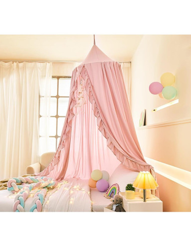 Dosel de Cama Mengersi para Niñas Beige Rosa 240 cm