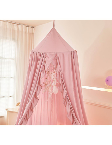 Dosel de Cama Mengersi para Niñas Beige Rosa 240 cm