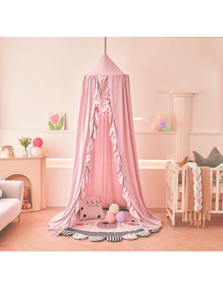 Dosel de Cama Mengersi para Niñas Beige Rosa 240 cm