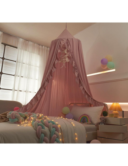 Dosel de Cama Mengersi para Niñas Beige Rosa 240 cm