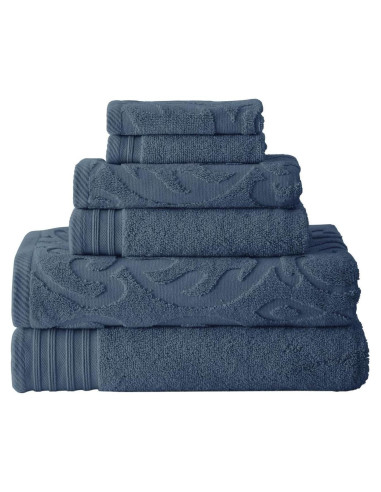 Conjunto de Toallas Jacquard y Sólido 6 Piezas Modern Threads Denim