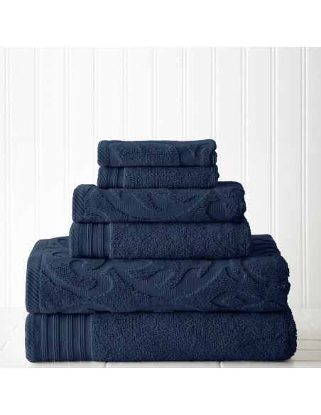 Conjunto de Toallas Jacquard y Sólido 6 Piezas Modern Threads Denim