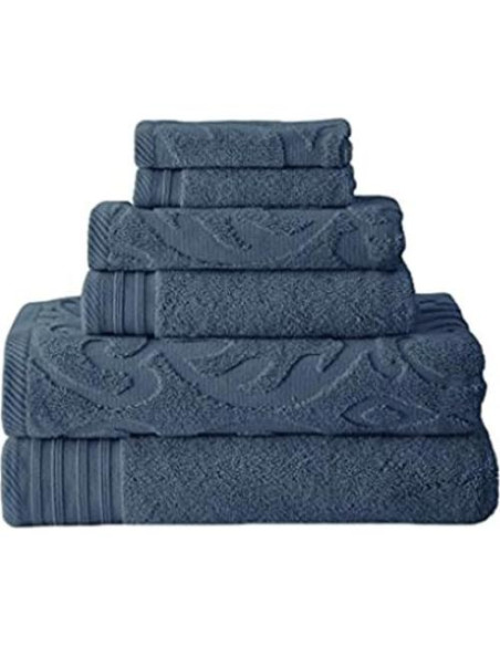 Conjunto de Toallas Jacquard y Sólido 6 Piezas Modern Threads Denim