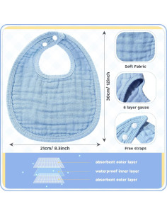 Baberos de Muselina Frienda 6 Pcs Algodón Azul 30x21 cm 2