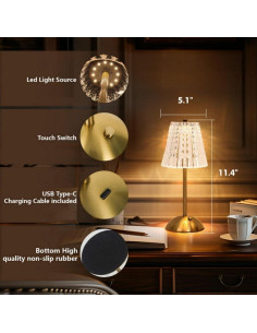 Lámpara de Mesa Inalámbrica Gkeiten 3600mAh LED Regulable 2