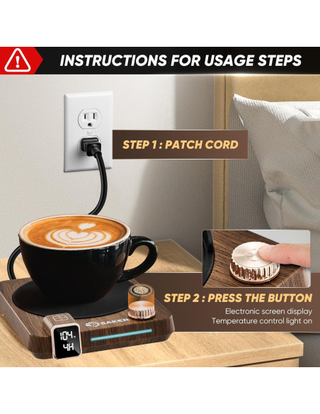 Calentador de Tazas Saker CP74768 con Pantalla Digital y 9 Temperaturas