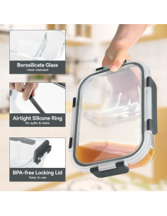 Contenedores de Vidrio BAYZZ 5 Piezas 1035 ml 2 Compartimentos 2