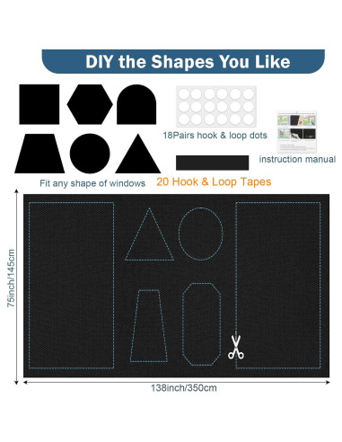 Cortina Blackout 350x145 cm Obcxin Opaca con Cintas de Bucle