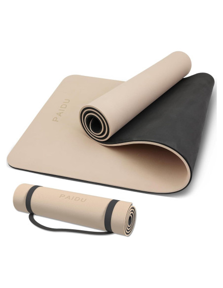 Alfombrilla de Yoga Antideslizante PAIDU 10mm Beige y Negro