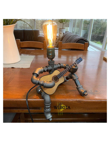 Lámpara de mesa steampunk WIBOTA con guitarra acústica 35cm