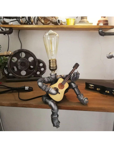 Lámpara de mesa steampunk WIBOTA con guitarra acústica 35cm