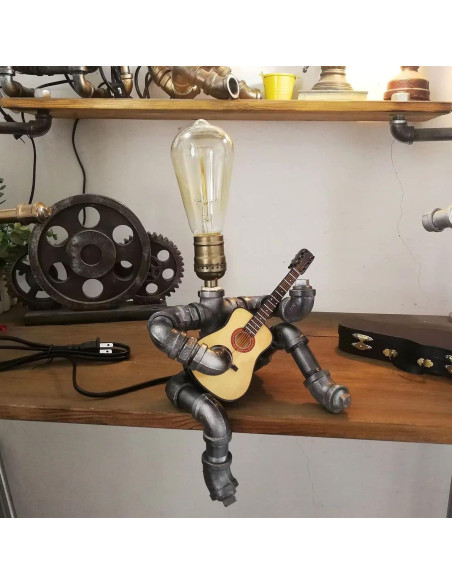 Lámpara de mesa steampunk WIBOTA con guitarra acústica 35cm