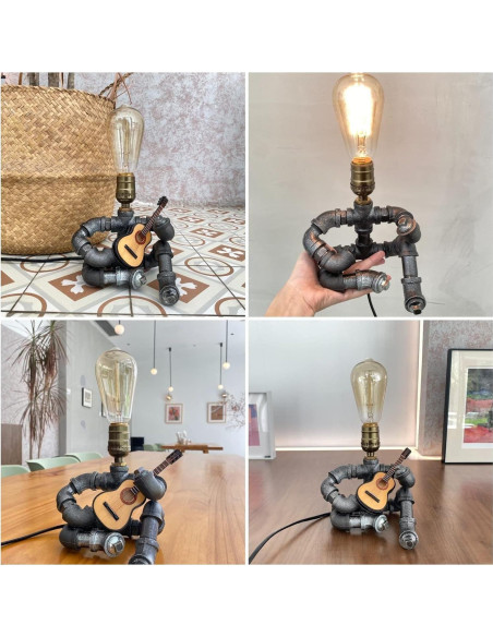 Lámpara de mesa steampunk WIBOTA con guitarra acústica 35cm