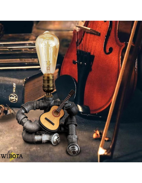 Lámpara de mesa steampunk WIBOTA con guitarra acústica 35cm