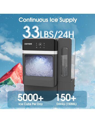 Fabricador de Hielo Nugget ICEVOKE 34 kg/día Autolimpiante