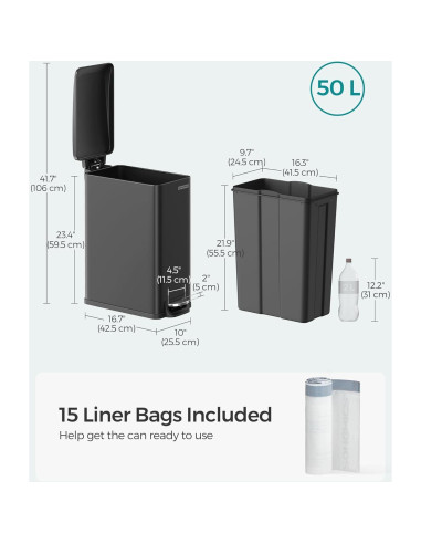 Bote de Basura Slim SONGMICS 50L Acero Inoxidable Negro