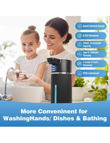 Dispensador de Jabón Automático ULTAC 420ml Sin Contacto Negro