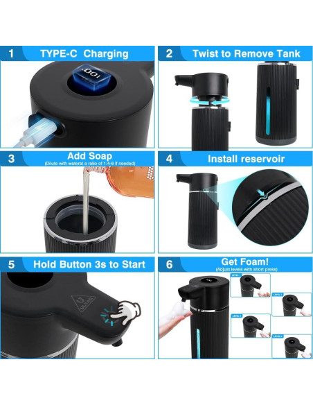 Dispensador de Jabón Automático ULTAC 420ml Sin Contacto Negro