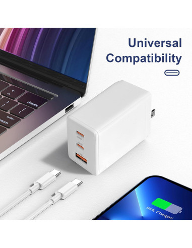 Cargador USB-C 67W Shen Zhen - Carga Rápida 3 Puertos Plegable