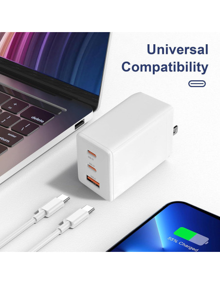 Cargador USB-C 67W Shen Zhen - Carga Rápida 3 Puertos Plegable