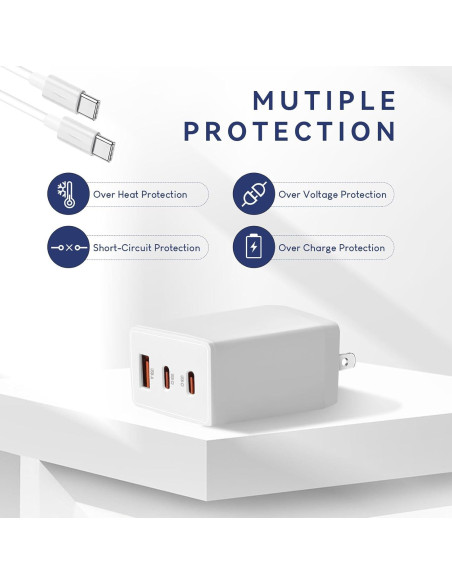 Cargador USB-C 67W Shen Zhen - Carga Rápida 3 Puertos Plegable
